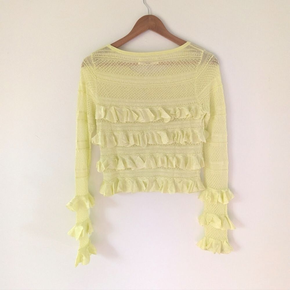 NWT! Anthropologie Light Green Ruffle Knit Sweater M - Picture 9 of 9